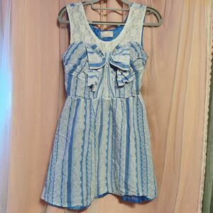 Japan Blue Lace Print Dress Women's Size Small Prom Party Cute Kawaii Lolita Y2K